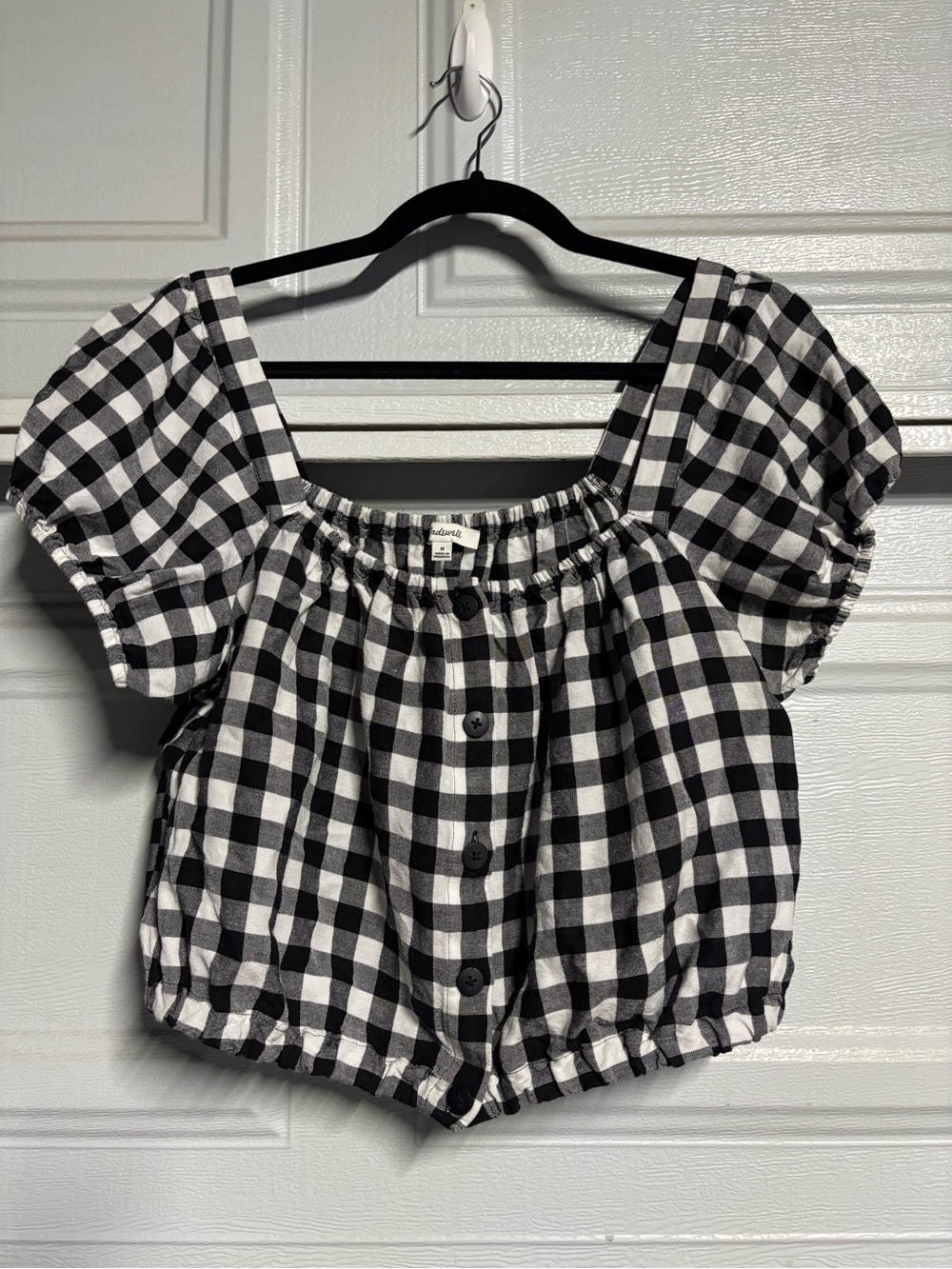 Madewell Black & White Gingham Button-Front Crop Top